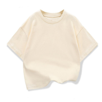 Roupas infantis de verão novo design sentido cor sólida menino ombro caído camiseta de manga curta