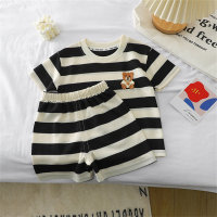 New children's short-sleeved suit striped Korean style children's clothing  black and white stripes