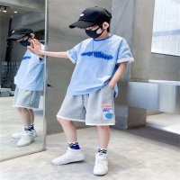 New style trendy cool street boy handsome children's summer clothing  Light Blue