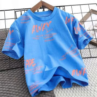 24 Summer children's trendy loose casual short-sleeved T-shirt tops for boys and girls mesh breathable round neck sports sweatshirt  Blue
