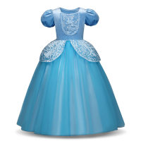 Vestido de niña, vestido de princesa Cenicienta, vestido tutú de manga corta, vestido de malla para niños grandes  Azul