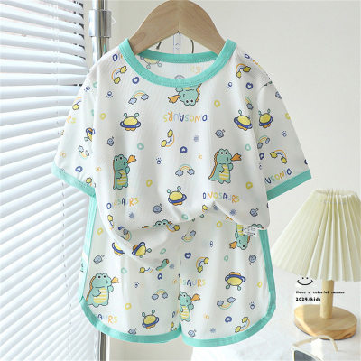 Children's short-sleeved shorts suit girls summer ice silk small floral print home clothes