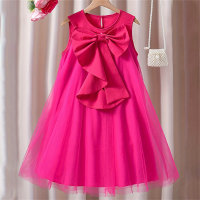 Pink Girls Dress Tulle Bow Pleated Princess Skirt Sleeveless Vest A-Line Skirt  Hot Pink