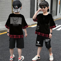 New casual sports loose summer two-piece set for middle-aged and older boys  Black