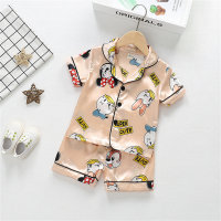 New summer products for boys and girls cartoon cardigan pajamas baby ice silk short-sleeved shorts children's home clothes set  Multicolor