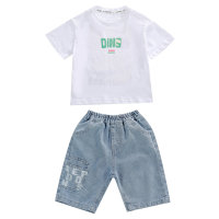 Dinosaurier-Jeans-Kurzarmanzug für Jungen, Sommerkleidung  Weiß