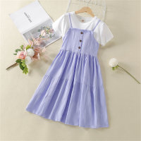 Vestido de princesa de verano para niños Versión coreana de la falda de manga corta para niños grandes, tendencia de vestidos de moda para estudiantes de primaria y secundaria para niñas  Púrpura