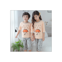 Neuer Sommeranzug aus Baumwolle und Seide für Kinder mit Dreiviertelärmeln  Orange