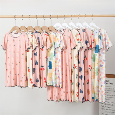 Summer Girls Nightdress Parent-child Pajamas Ice Sense Cartoon Parent-child Outfit Wood Ear Edge Home Clothes Children's Mother and Daughter Outfit