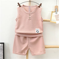 Children's vest suit summer waffle boys and girls shorts summer clothes  Pink
