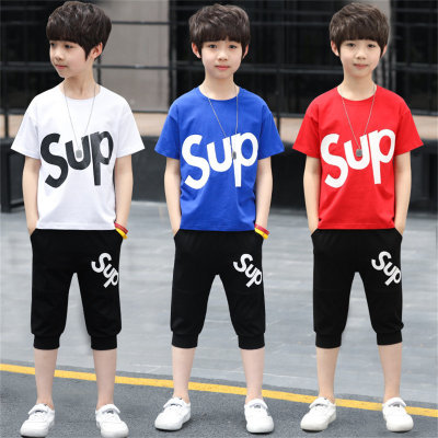 Boys' handsome summer short-sleeved T-shirt sports suit 2-piece set