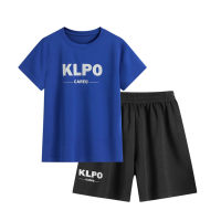 Boys ice silk mesh sports suit summer new thin medium and large children's quick-drying clothes children's short-sleeved shorts two-piece suit  Blue