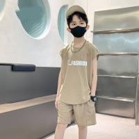Boys vest summer suits for middle and large children summer sleeveless children's clothing children's sports summer clothes trendy  Taupe