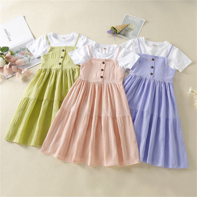 Vestido de princesa de verano para niños Versión coreana de la falda de manga corta para niños medianos y grandes, tendencia de vestidos de moda para niñas de escuelas primarias y secundarias