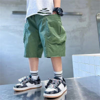 Boys summer cargo shorts 2023 new children's summer clothes handsome thin quarter pants boys loose pants trendy  Green