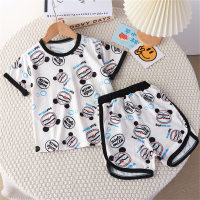 Children's short-sleeved suit thin home Korean style children's clothing home clothes  White