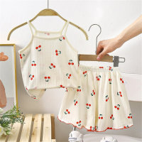Children's suspender skirt suit summer girls cotton pajamas home clothes vest short skirt baby air conditioning clothes  Beige
