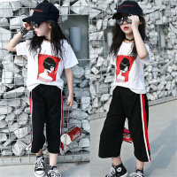 Girls Suit Summer Suit Casual Medium and Large Children Girls Korean Style Casual Suit Versatile Two-piece Set  White
