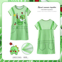 Children's pajamas girls summer princess trend style net celebrity cute thin short-sleeved girls nightdress outer wear  Green