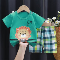 Summer children's short-sleeved shorts suit pure cotton t-shirt for men and women baby thin children's clothing new style 2023 baby boy wholesale  Multicolor