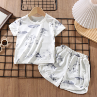 Children's short-sleeved suit boy's T-shirt baby summer children's clothing girl's shorts baby clothes round neck  Multicolor