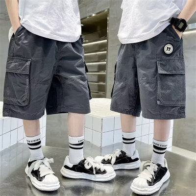 Boys' summer pants, five-quarter shorts, Korean style fashion overalls, Western-style thin casual pants
