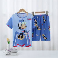 Pijamas infantis finos desenhos animados bonitos de manga curta roupas para casa meninos e meninas ternos de bebê  Azul