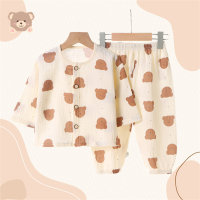 Pure cotton thin gauze pajamas set long sleeve baby summer pure cotton home clothes newborn underwear  Multicolor