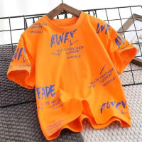 24 Summer children's trendy loose casual short-sleeved T-shirt tops for boys and girls mesh breathable round neck sports sweatshirt  Orange