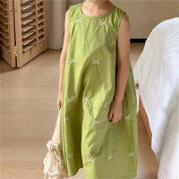 فستان صيفي للفتيات بدون أكمام وتنورة صدرية صيفية فستان الأميرة الكوري موضة الصيف  أخضر