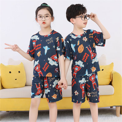 Pijama de verano para niños, traje de 2 piezas de manga corta de seda helada para el hogar