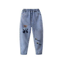 Pantalones de bebé casuales sueltos para niños con oso de moda para niñas  Azul claro