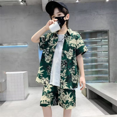 Camisa floral de seda gelada para meninos e meninas estilo praia roupas de verão