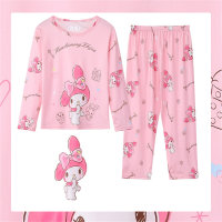 Pijamas para niñas Primavera y Otoño Manga Larga Dibujos Animados Lindos Pijamas para niños Conjunto Ropa de Aire Acondicionado de Verano  Rosado