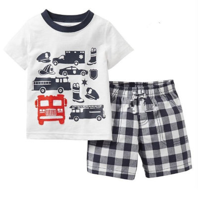 New style boys short-sleeved car shape home clothes children's summer suit air-conditioning clothes cartoon pajamas