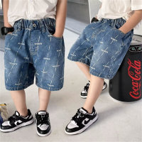 Pantaloni a cinque quarti larghi a gamba dritta di marca alla moda da ragazzo, pantaloni casual alla moda, pantaloni estivi sottili di media lunghezza  Blu