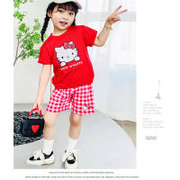 New summer cute cartoon library fashion plaid home two-piece suit  Red