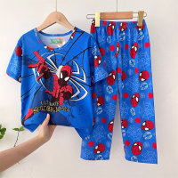 24 años nuevos pijamas para niños y niñas en verano pantalones finos de manga corta para niños y niñas en verano aire acondicionado para niños en casa  Multicolor