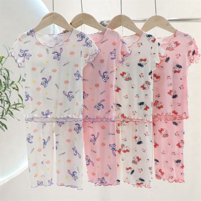 Ice silk pajamas children's short-sleeved suit baby home clothes cute Stella Lou air-conditioned clothes