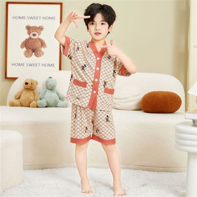 24 years new children's pajamas summer thin section boys and girls air-conditioned clothes big children's home clothes girls summer short-sleeved