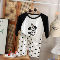 Children's pajamas boys and girls summer thin air-conditioning clothes Yasel medium and large children's suits baby home clothes three-quarter sleeves  Black
