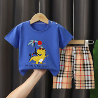 Boys' suits, baby's summer short-sleeved summer clothes, girls' pure cotton T-shirts, summer children's clothes  Blue