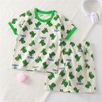 Children's summer cute short-sleeved suit pure cotton 2-piece set  Green