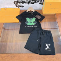 Camiseta para niños, pantalones cortos de manga corta, traje deportivo informal, moderno y versátil  Negro