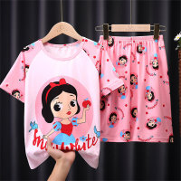 24 years new children's pajamas for boys and girls, medium and large children's summer thin spring and summer cartoon children's home clothes short-sleeved  Pink