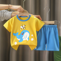 Children's short-sleeved suit pure cotton girls summer clothes boys T-shirt baby baby clothes Korean children's clothes shorts  Yellow