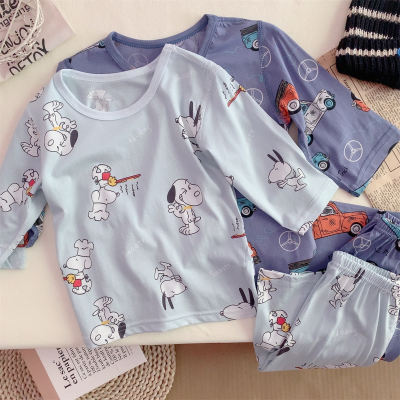Children's suit summer thin mint 7-quarter sleeve full clothing boneless boys and girls home clothes air-conditioned clothes modal