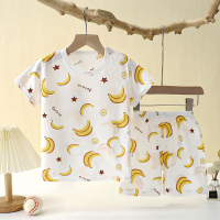 New style children's home clothes pajamas summer pure cotton underwear suit hollow thin air conditioning clothes girls two-piece suit  Yellow