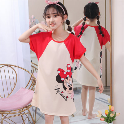 New style children's nightdress summer short-sleeved girls baby thin little girl cartoon pajamas medium and large children's home clothes