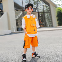 Meninos verão workwear esportes ao ar livre bonito menino de manga curta terno de duas peças  laranja